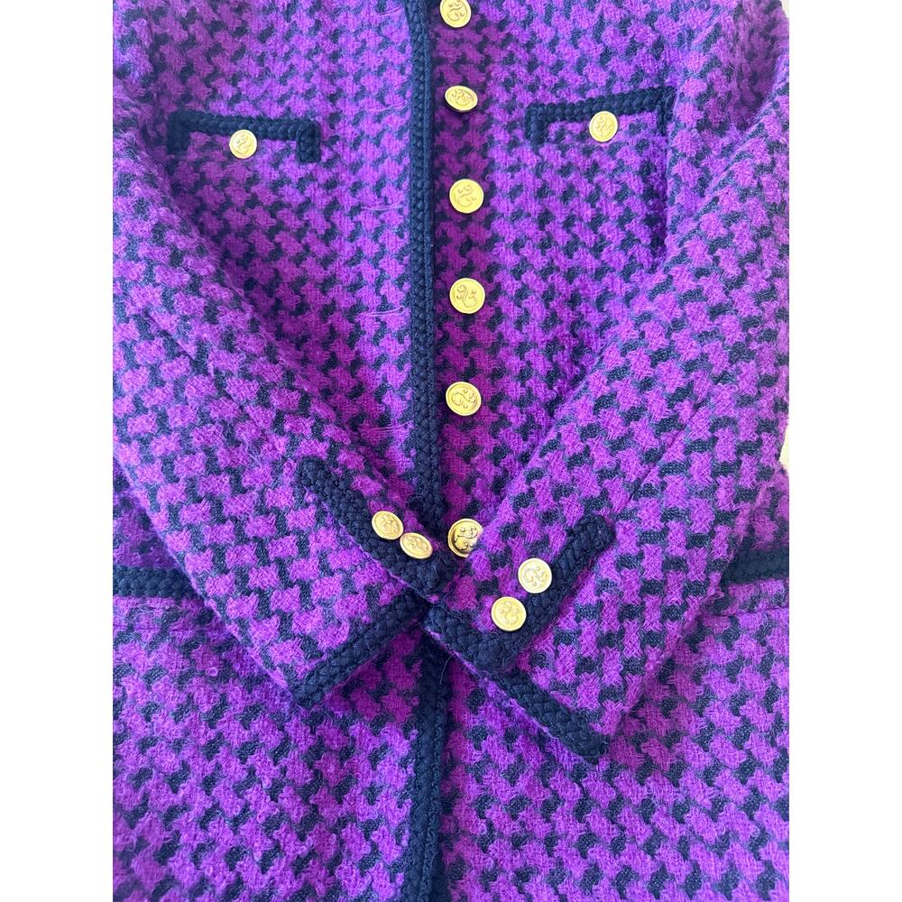 Vintage Mondi Purple Wool Houndstooth Knit Blazer 34/4-Euro Chic - Picture 6 of 12
